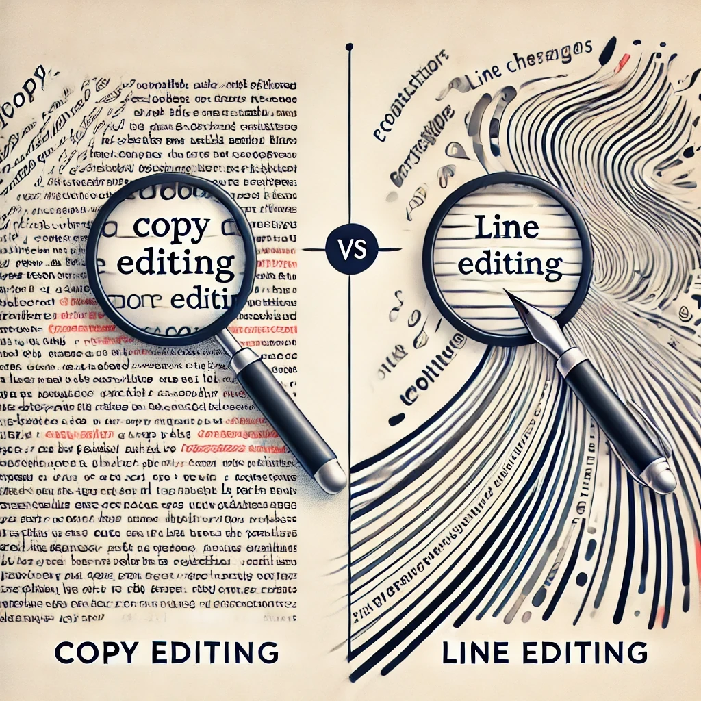 An image with an example of copy edited text on the left and line edited text on the right.